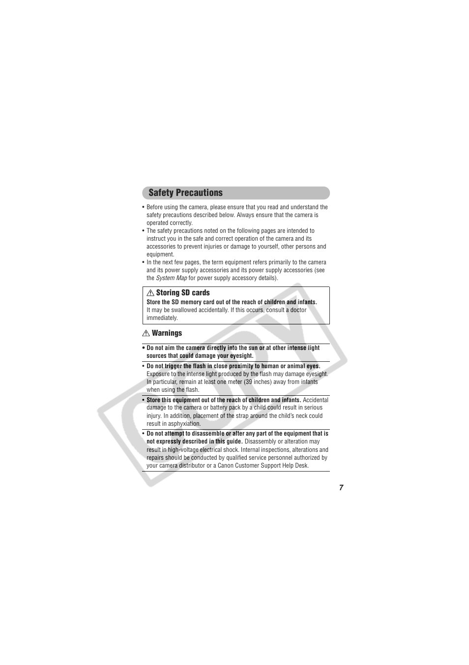 Safety precautions | Digital Camera Battery SD20 User Manual | Page 9 / 163