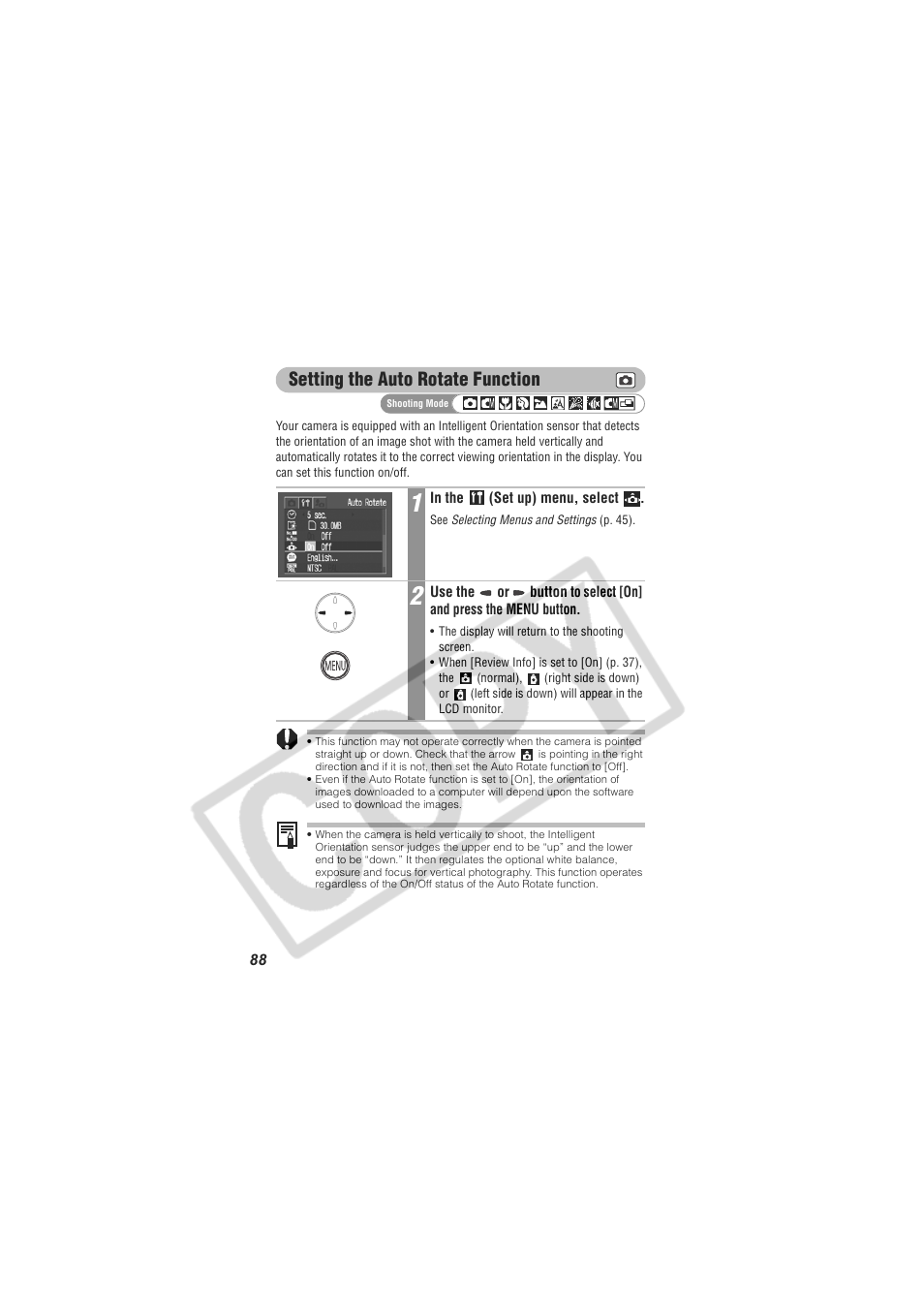 Setting the auto rotate function | Digital Camera Battery SD20 User Manual | Page 90 / 163
