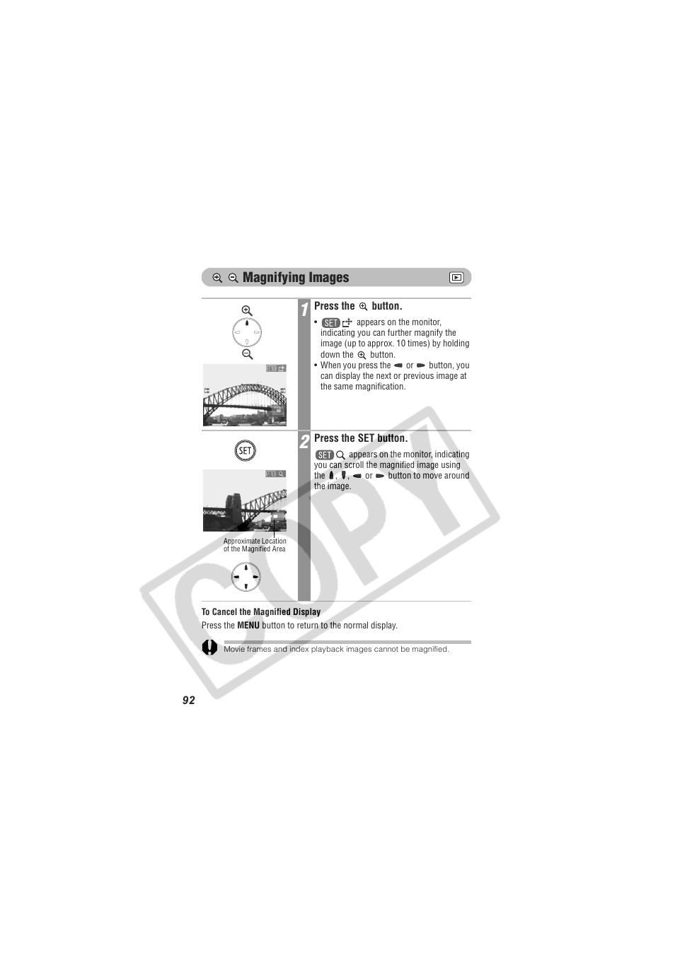 Magnifying images | Digital Camera Battery SD20 User Manual | Page 94 / 163
