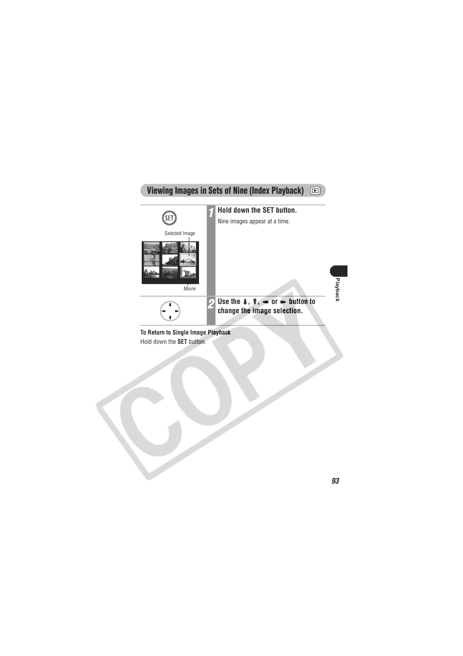 Viewing images in sets of nine (index playback) | Digital Camera Battery SD20 User Manual | Page 95 / 163