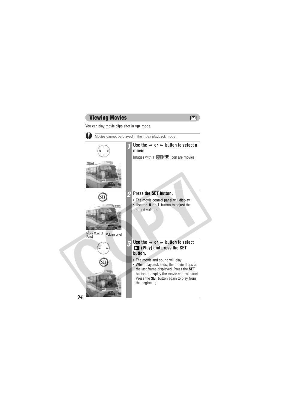 Viewing movies | Digital Camera Battery SD20 User Manual | Page 96 / 163