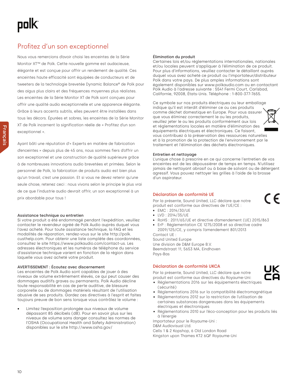 Profitez d’un son exceptionnel | Polk Audio Monitor XT60 Two-Way Floorstanding Speaker (Single) User Manual | Page 10 / 80