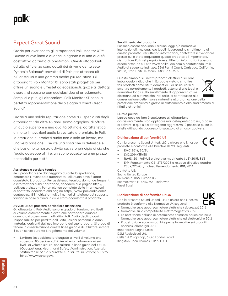 Expect great sound | Polk Audio Monitor XT60 Two-Way Floorstanding Speaker (Single) User Manual | Page 24 / 80