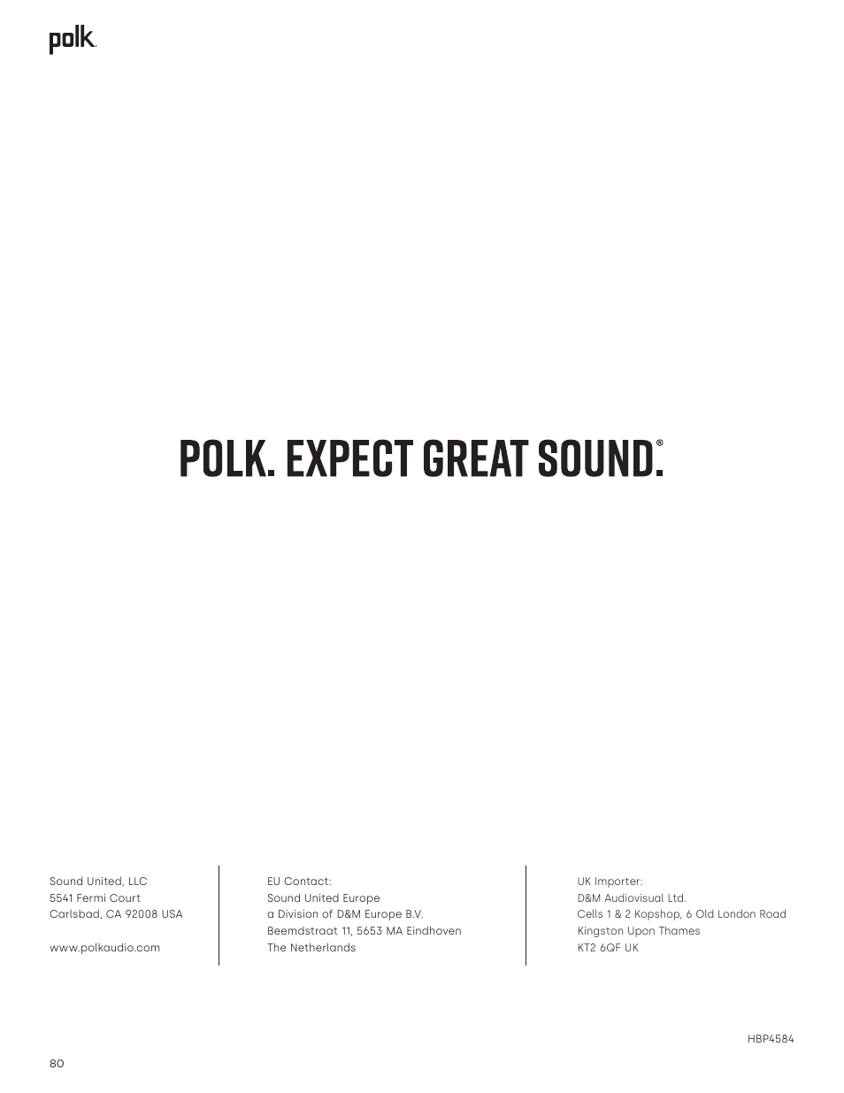 Polk Audio Monitor XT60 Two-Way Floorstanding Speaker (Single) User Manual | Page 80 / 80