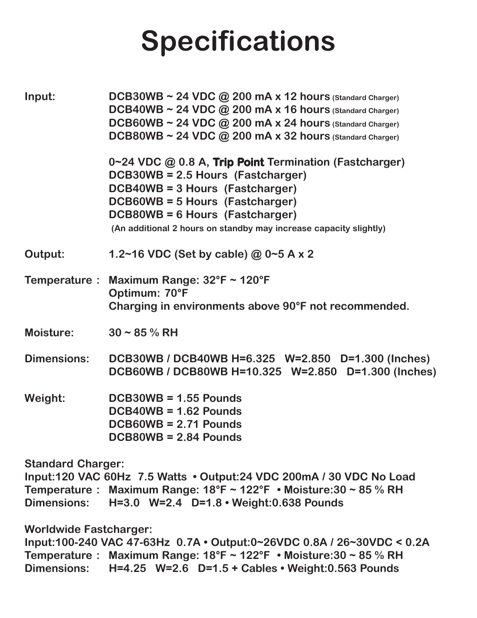 Specifications, Page 8 | Digital Camera Battery DCB40WB User Manual | Page 8 / 8