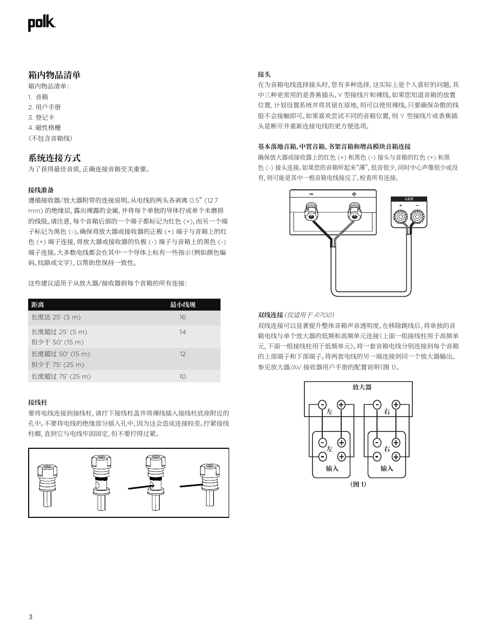 箱内物品清单, 系统连接方式 | Polk Audio Reserve Series R700 Three-Way Floorstanding Speaker (Walnut, Single) User Manual | Page 144 / 155