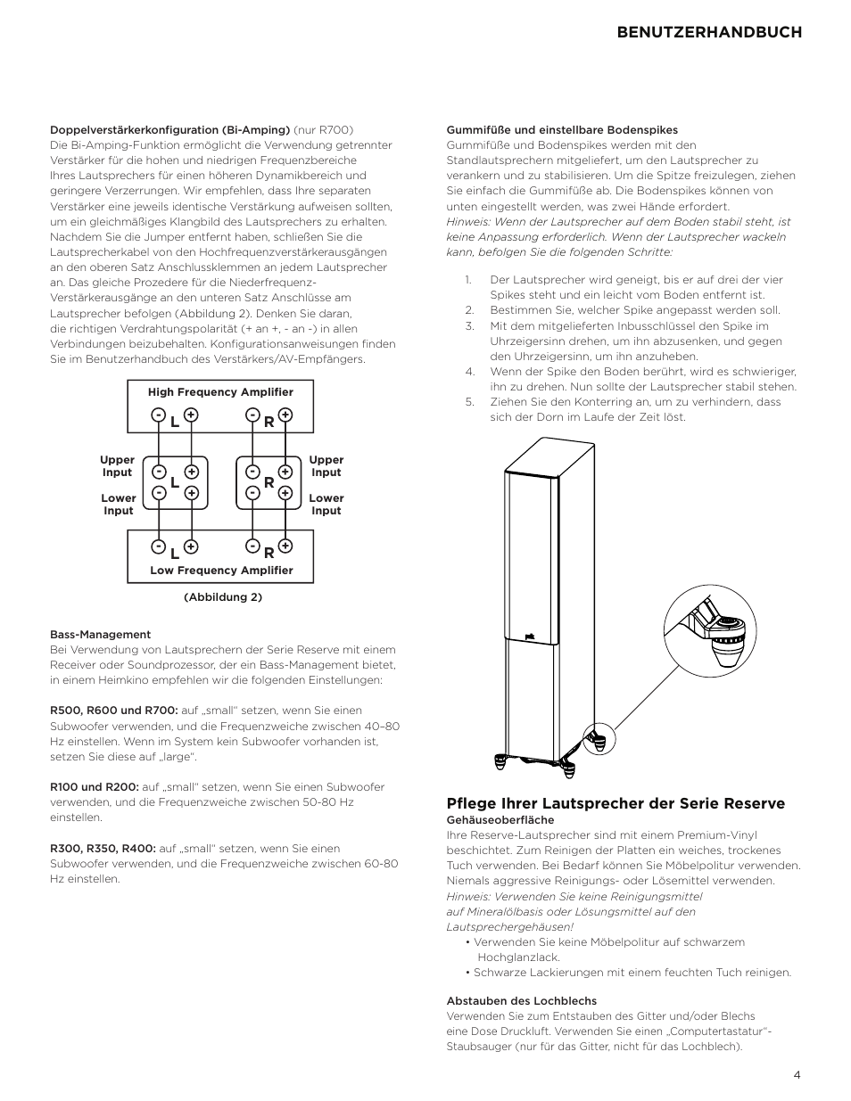 Benutzerhandbuch, Pflege ihrer lautsprecher der serie reserve | Polk Audio Reserve Series R700 Three-Way Floorstanding Speaker (Walnut, Single) User Manual | Page 33 / 155