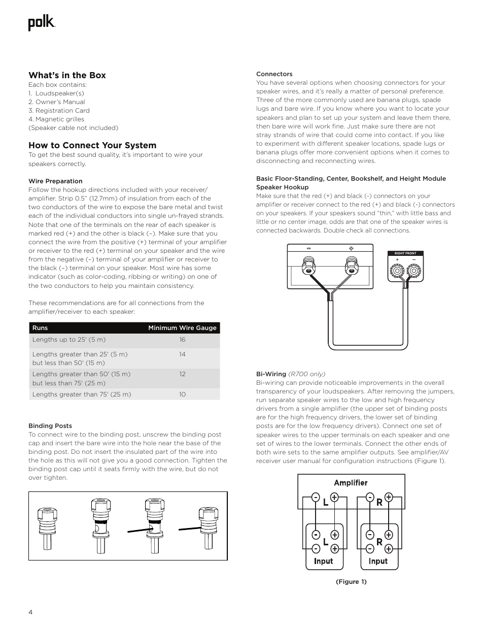 What’s in the box, How to connect your system | Polk Audio Reserve Series R700 Three-Way Floorstanding Speaker (Walnut, Single) User Manual | Page 4 / 155