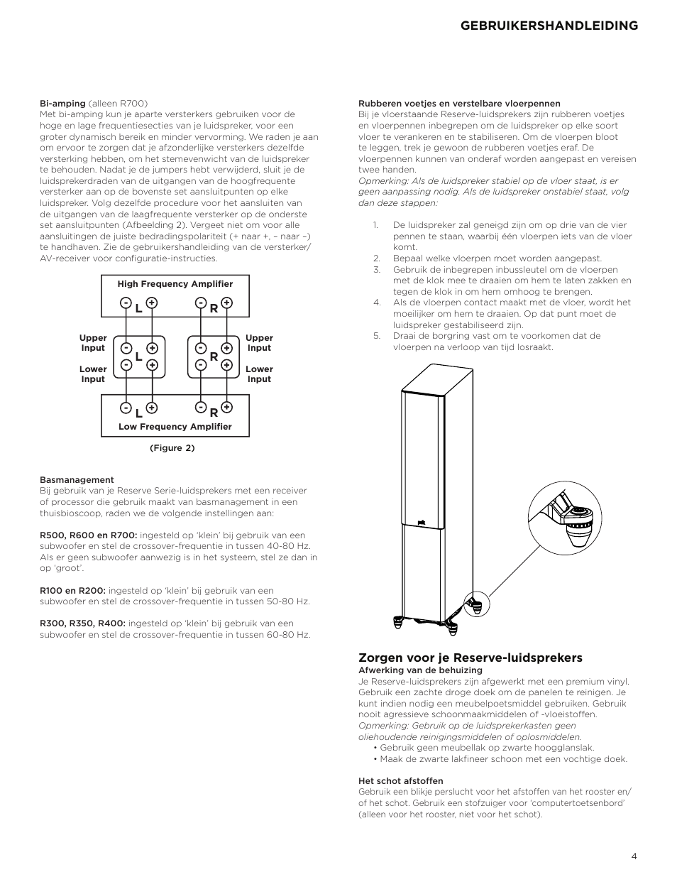 Gebruikershandleiding, Zorgen voor je reserve-luidsprekers, Lr r | Polk Audio Reserve Series R700 Three-Way Floorstanding Speaker (Walnut, Single) User Manual | Page 47 / 155