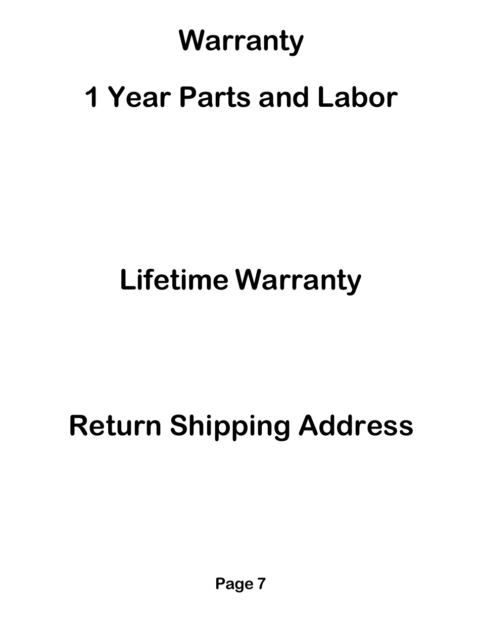 Warranty 1 year parts and labor, Lifetime warranty, Return shipping address | Digital Camera Battery DCB30WB User Manual | Page 7 / 8
