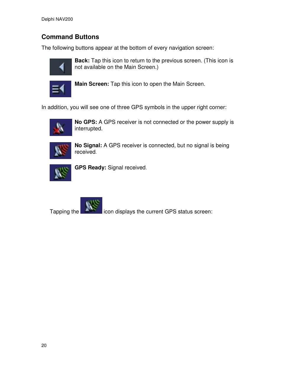 Command buttons | Delphi NAV200 User Manual | Page 20 / 85