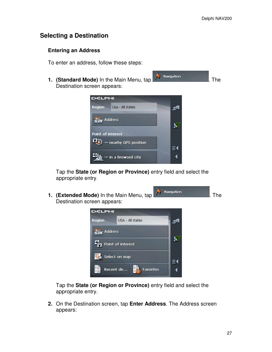 Selecting a destination | Delphi NAV200 User Manual | Page 27 / 85