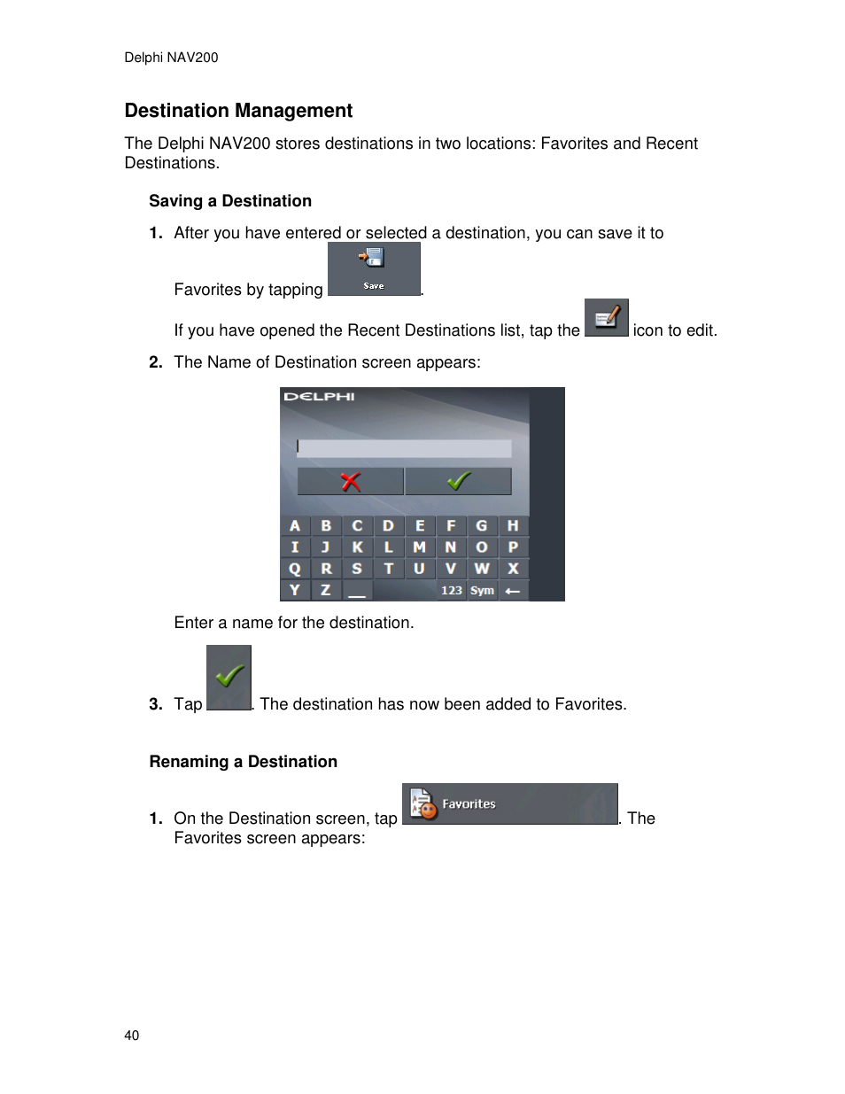 Destination management | Delphi NAV200 User Manual | Page 40 / 85