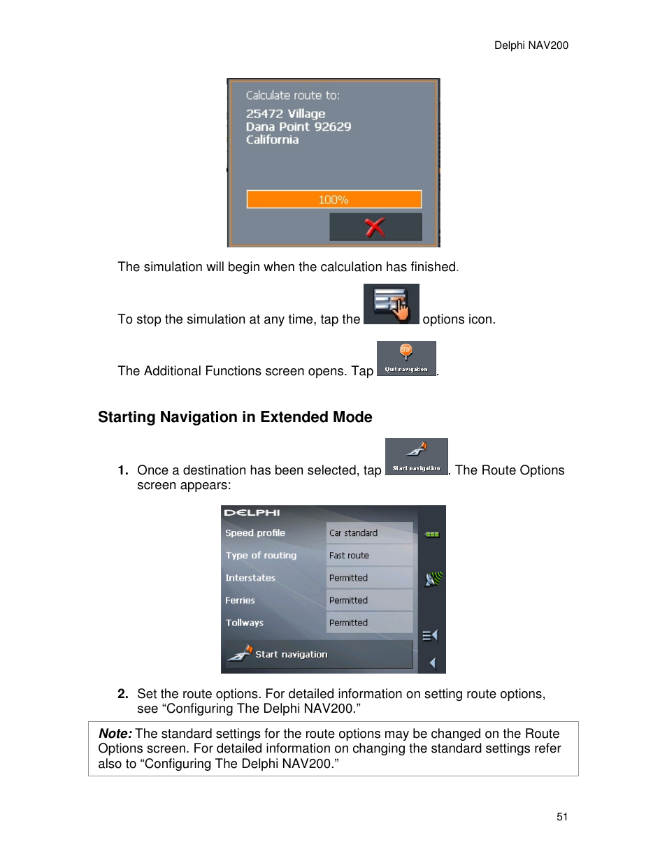 Starting navigation in extended mode | Delphi NAV200 User Manual | Page 51 / 85