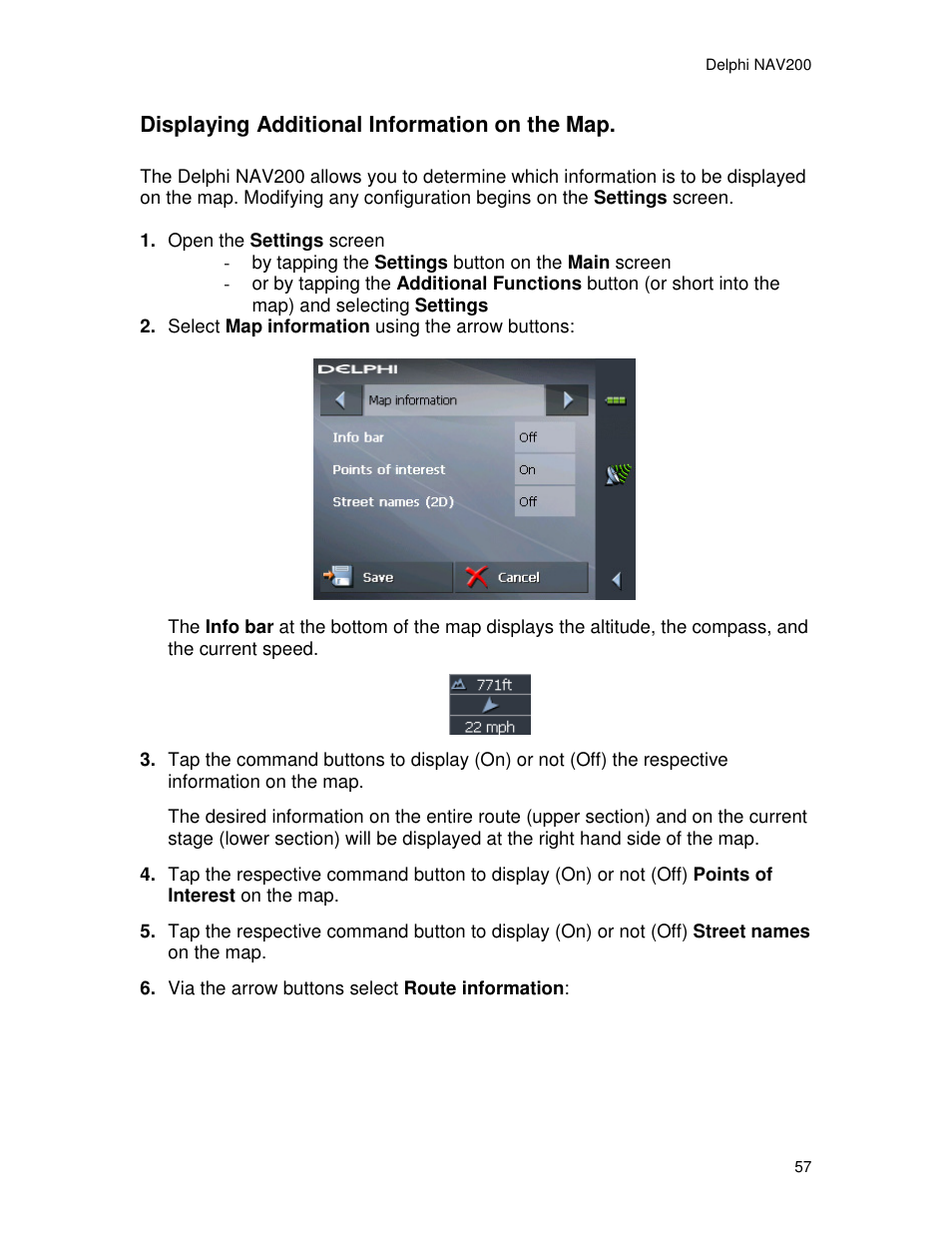 Displaying additional information on the map | Delphi NAV200 User Manual | Page 57 / 85