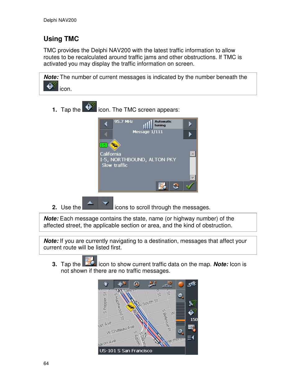 Using tmc | Delphi NAV200 User Manual | Page 64 / 85