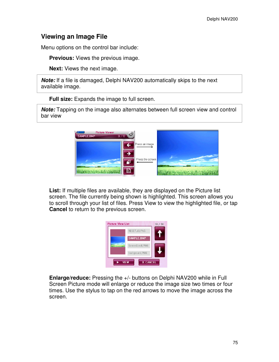 Viewing an image file | Delphi NAV200 User Manual | Page 75 / 85