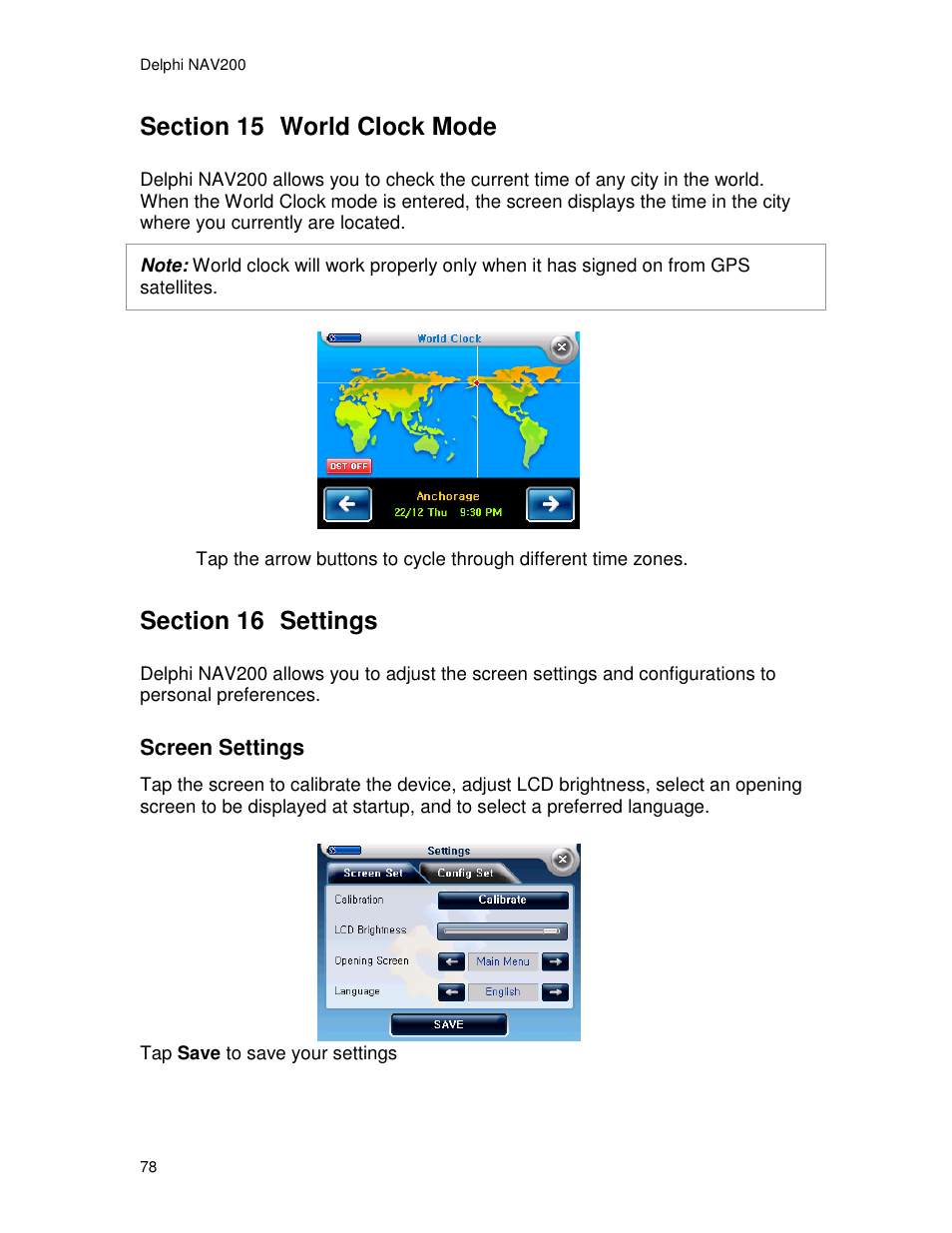 Screen settings | Delphi NAV200 User Manual | Page 78 / 85