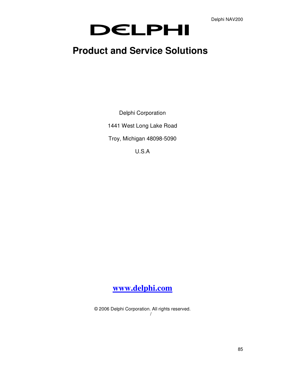 Product and service solutions | Delphi NAV200 User Manual | Page 85 / 85