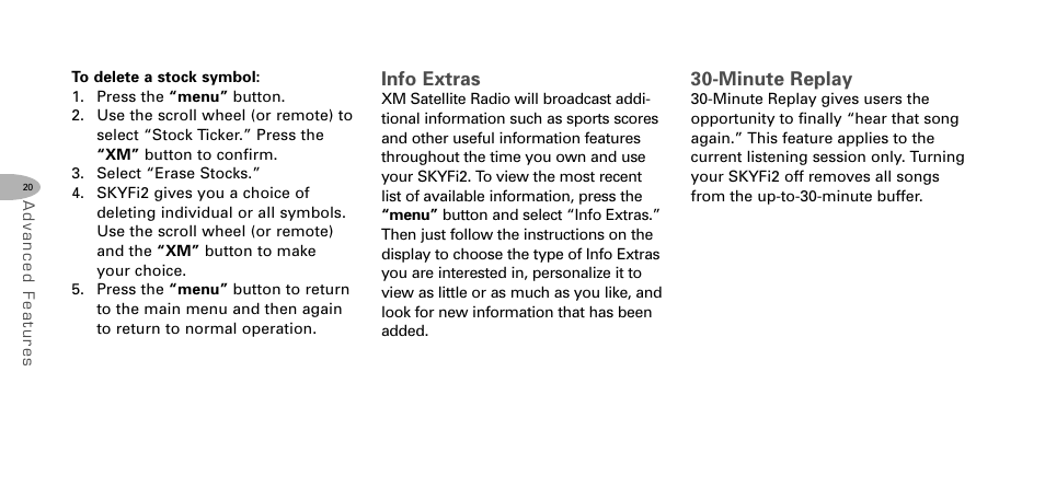 Info extras, Minute replay | Delphi SKYFI2 DPSS-04-E-064 User Manual | Page 21 / 32