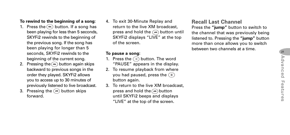 Recall last channel | Delphi SKYFI2 DPSS-04-E-064 User Manual | Page 22 / 32