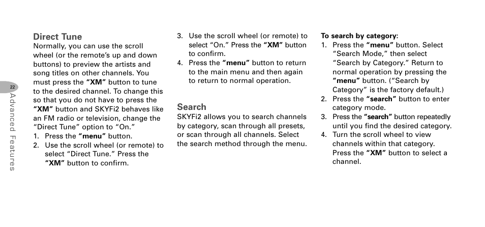 Direct tune, Search | Delphi SKYFI2 DPSS-04-E-064 User Manual | Page 23 / 32