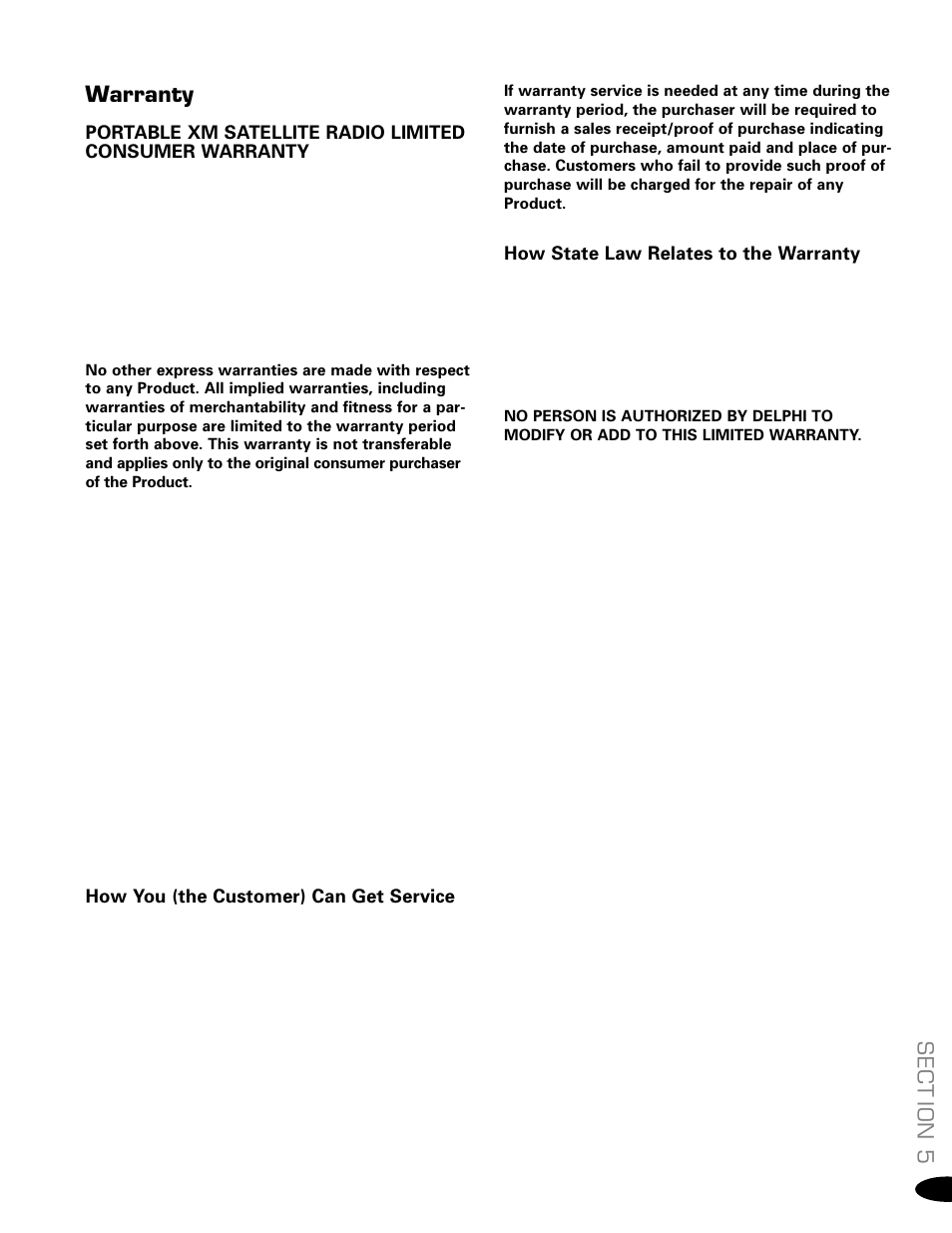 Warranty, Sect ion 5 | Delphi SA10034-11B1 User Manual | Page 17 / 19