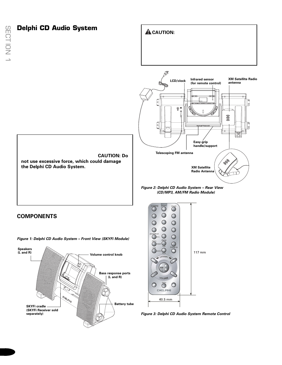 Delphi cd audio system, Sect ion 1, Components | Delphi SA10034-11B1 User Manual | Page 4 / 19