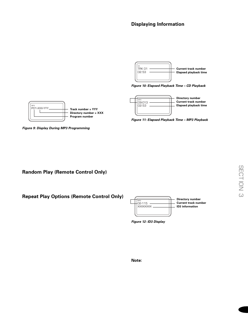 Sect ion 3, Random play (remote control only), Repeat play options (remote control only) | Displaying information | Delphi SA10034-11B1 User Manual | Page 7 / 19