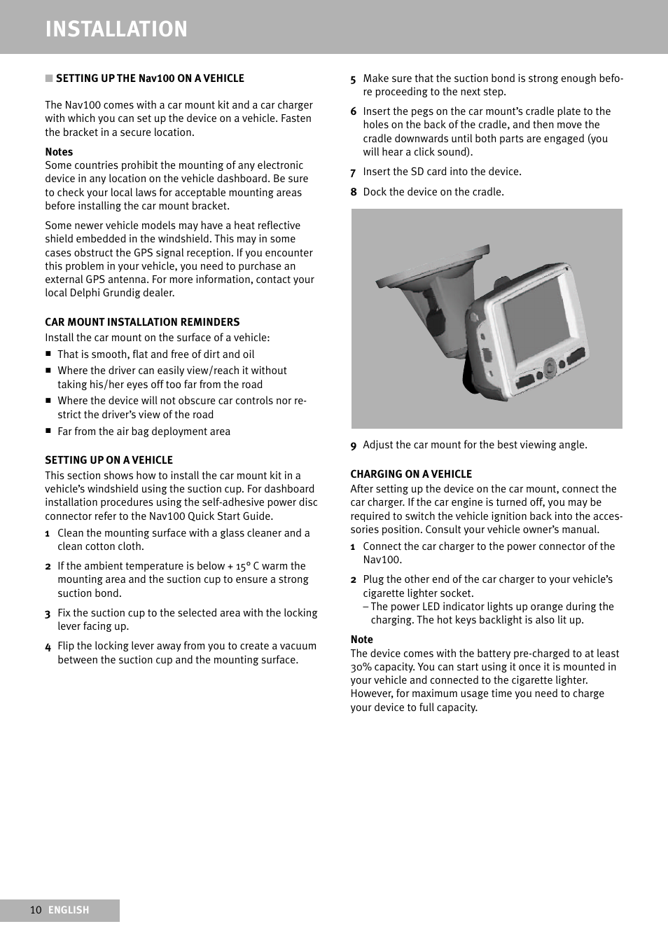 Installation | Delphi Portable Navigation Nav100 User Manual | Page 10 / 32
