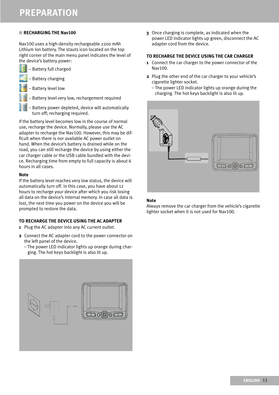 Preparation | Delphi Portable Navigation Nav100 User Manual | Page 11 / 32