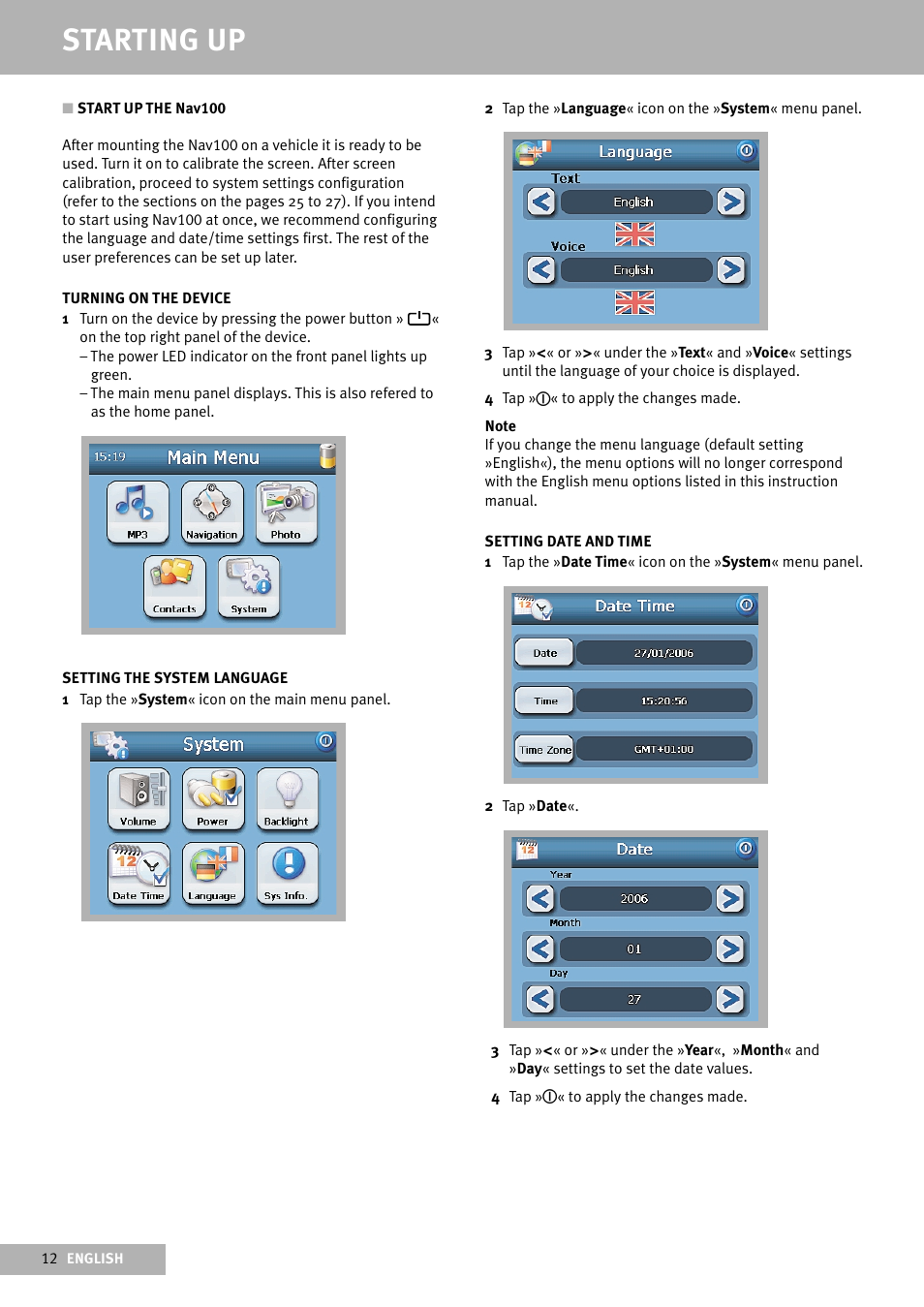 Starting up | Delphi Portable Navigation Nav100 User Manual | Page 12 / 32