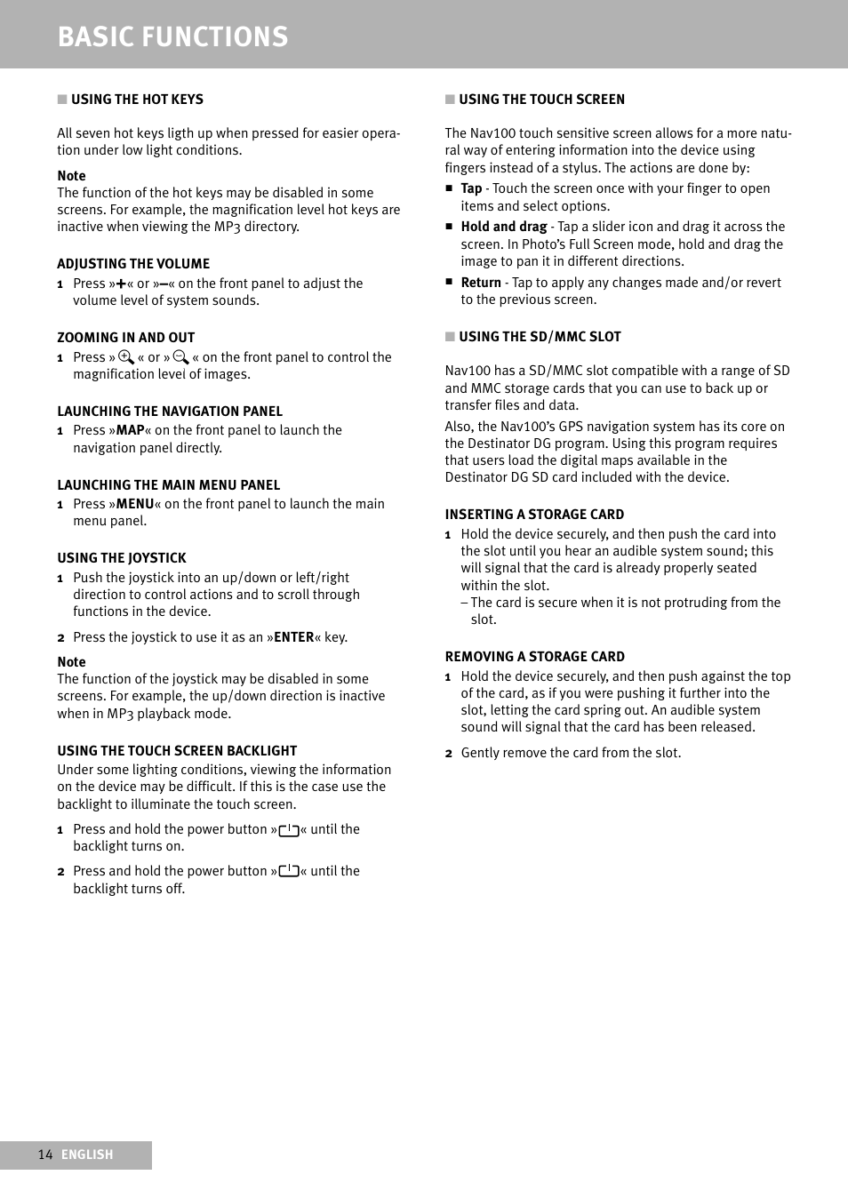 Basic functions | Delphi Portable Navigation Nav100 User Manual | Page 14 / 32