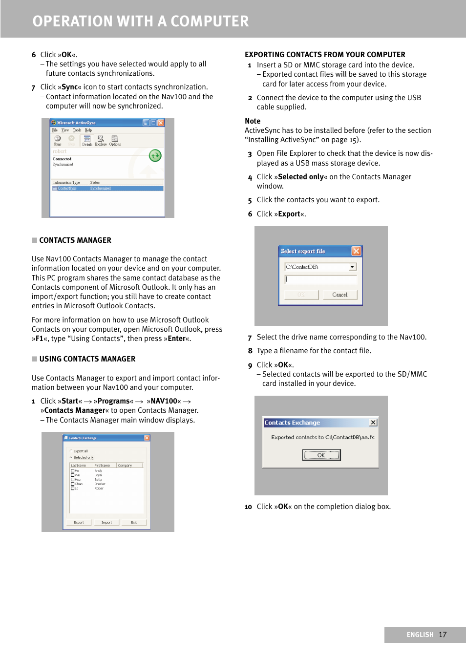 Operation with a computer | Delphi Portable Navigation Nav100 User Manual | Page 17 / 32