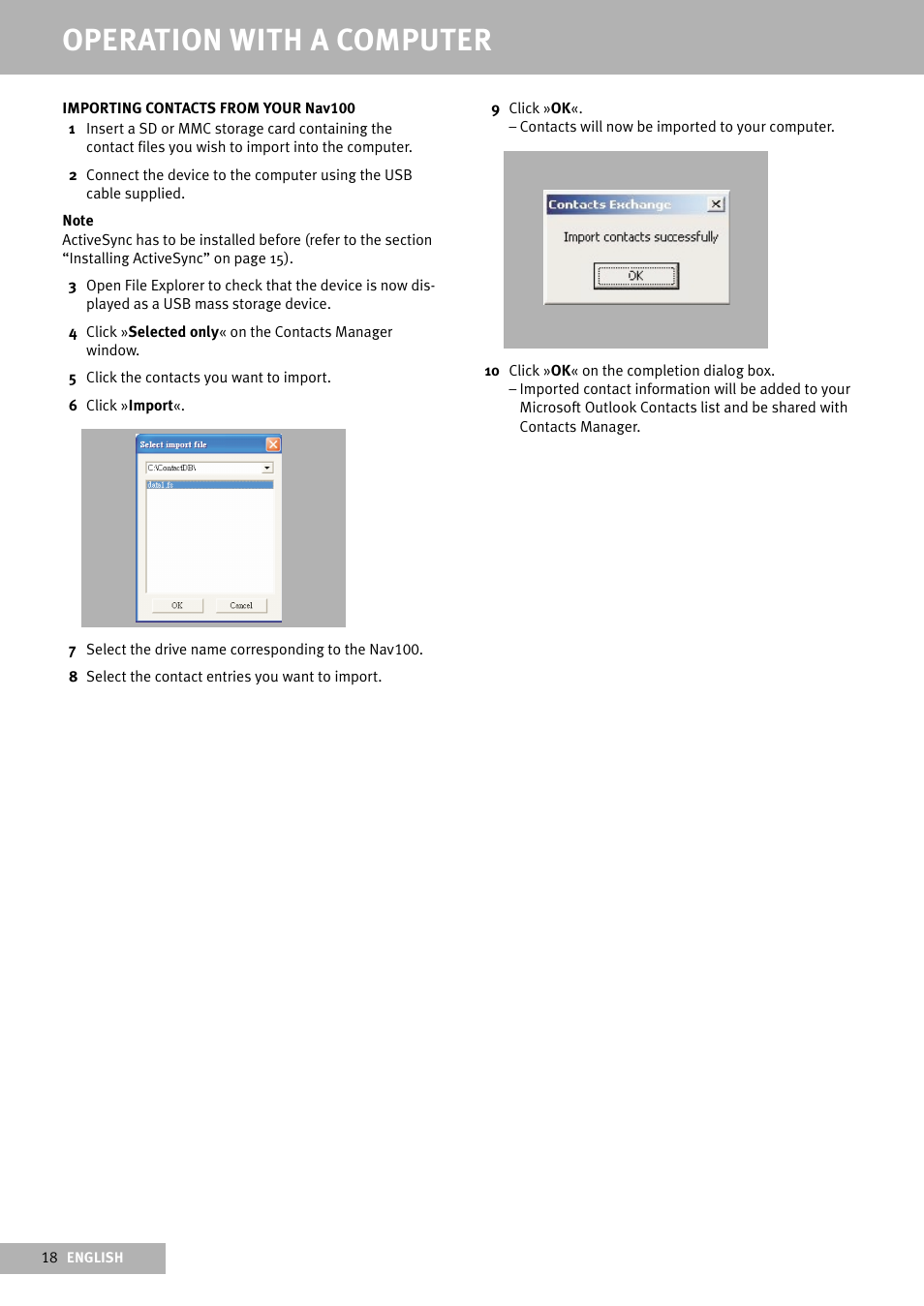 Operation with a computer | Delphi Portable Navigation Nav100 User Manual | Page 18 / 32