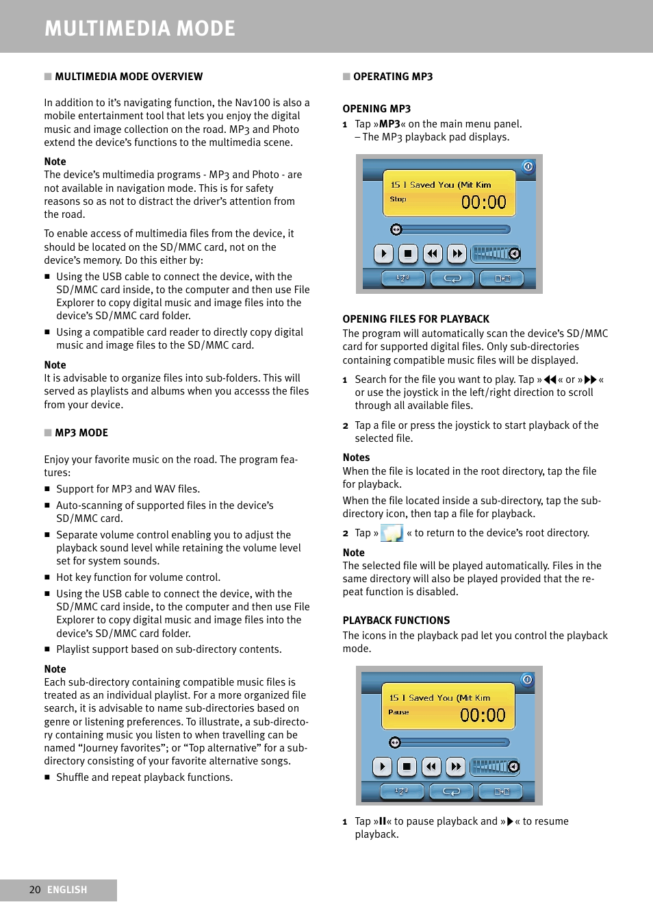 Multimedia mode | Delphi Portable Navigation Nav100 User Manual | Page 20 / 32