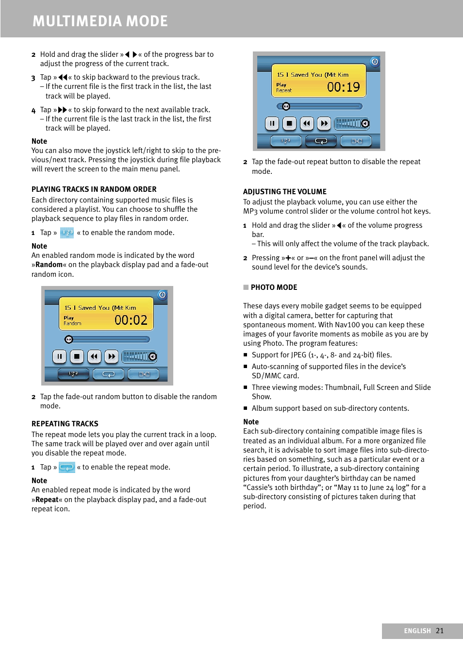 Multimedia mode | Delphi Portable Navigation Nav100 User Manual | Page 21 / 32