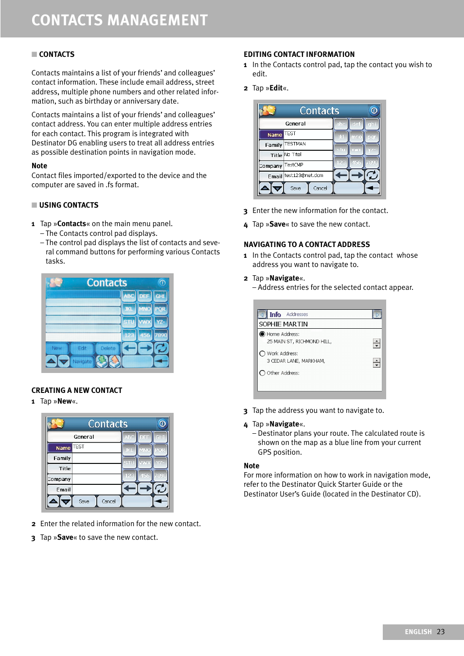 Contacts management | Delphi Portable Navigation Nav100 User Manual | Page 23 / 32
