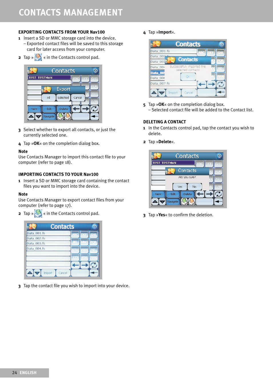 Contacts management | Delphi Portable Navigation Nav100 User Manual | Page 24 / 32