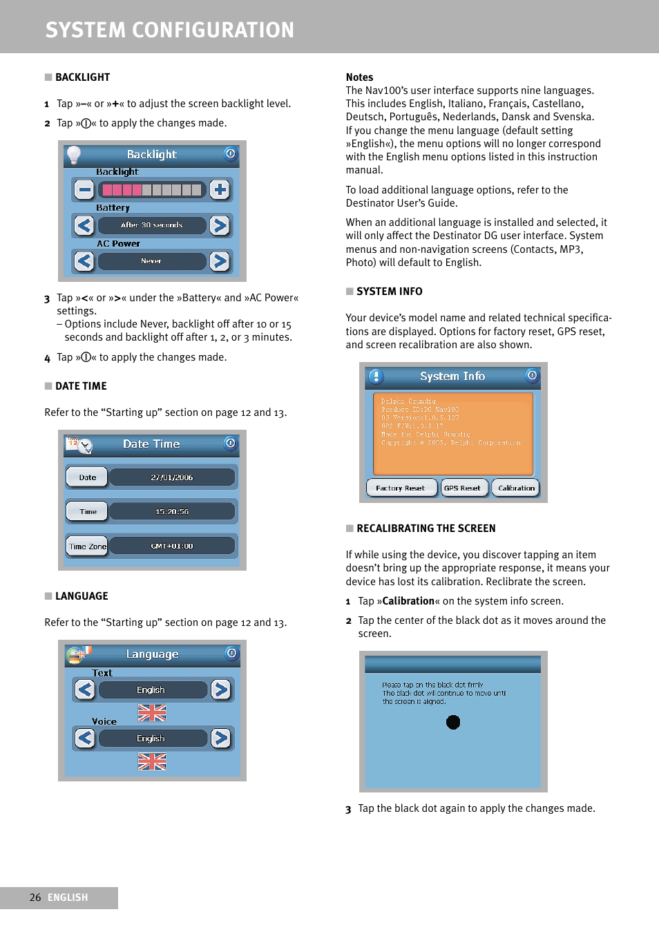 System configuration | Delphi Portable Navigation Nav100 User Manual | Page 26 / 32