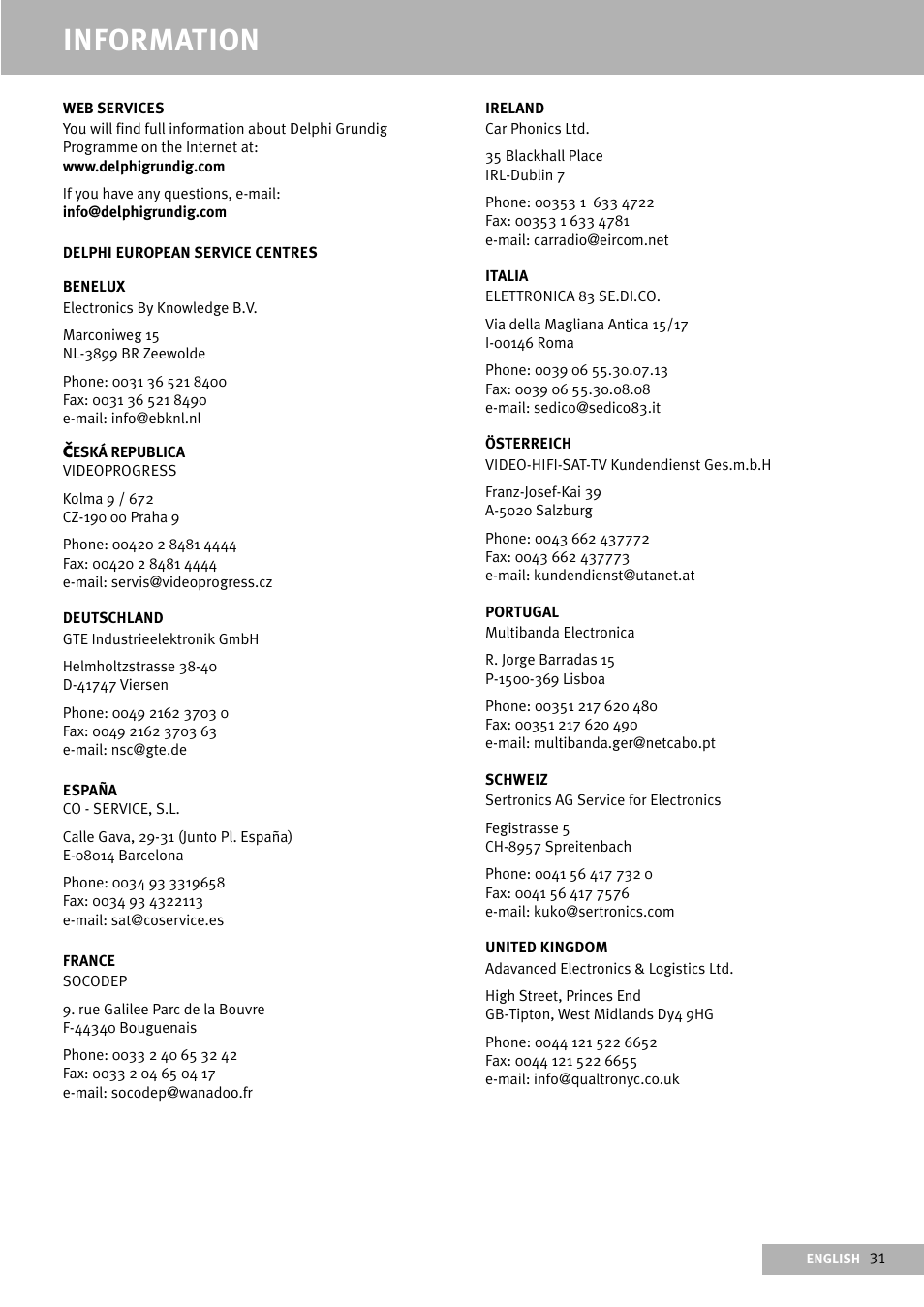 Information | Delphi Portable Navigation Nav100 User Manual | Page 31 / 32