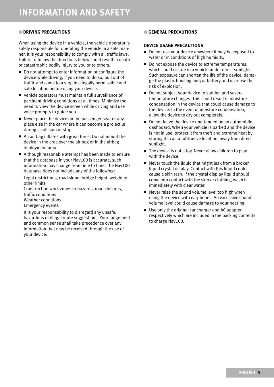 Information and safety | Delphi Portable Navigation Nav100 User Manual | Page 5 / 32