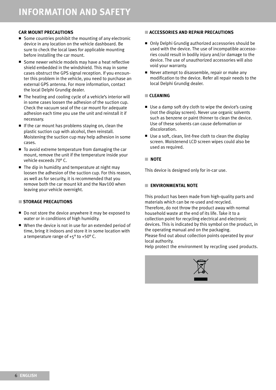 Information and safety | Delphi Portable Navigation Nav100 User Manual | Page 6 / 32