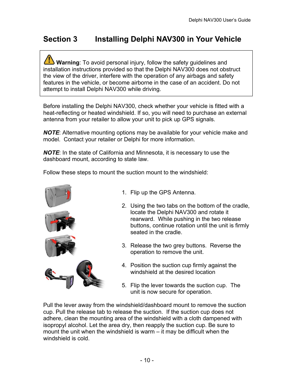 Section 3, Installing delphi nav300 in your vehicle | Delphi NAV300 User Manual | Page 11 / 67