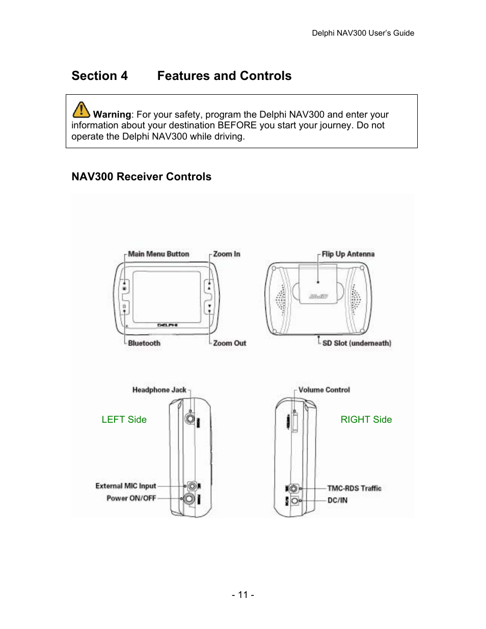 Section 4, Features and controls | Delphi NAV300 User Manual | Page 12 / 67