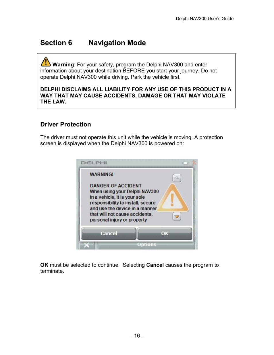 Section 6, Navigation mode | Delphi NAV300 User Manual | Page 17 / 67