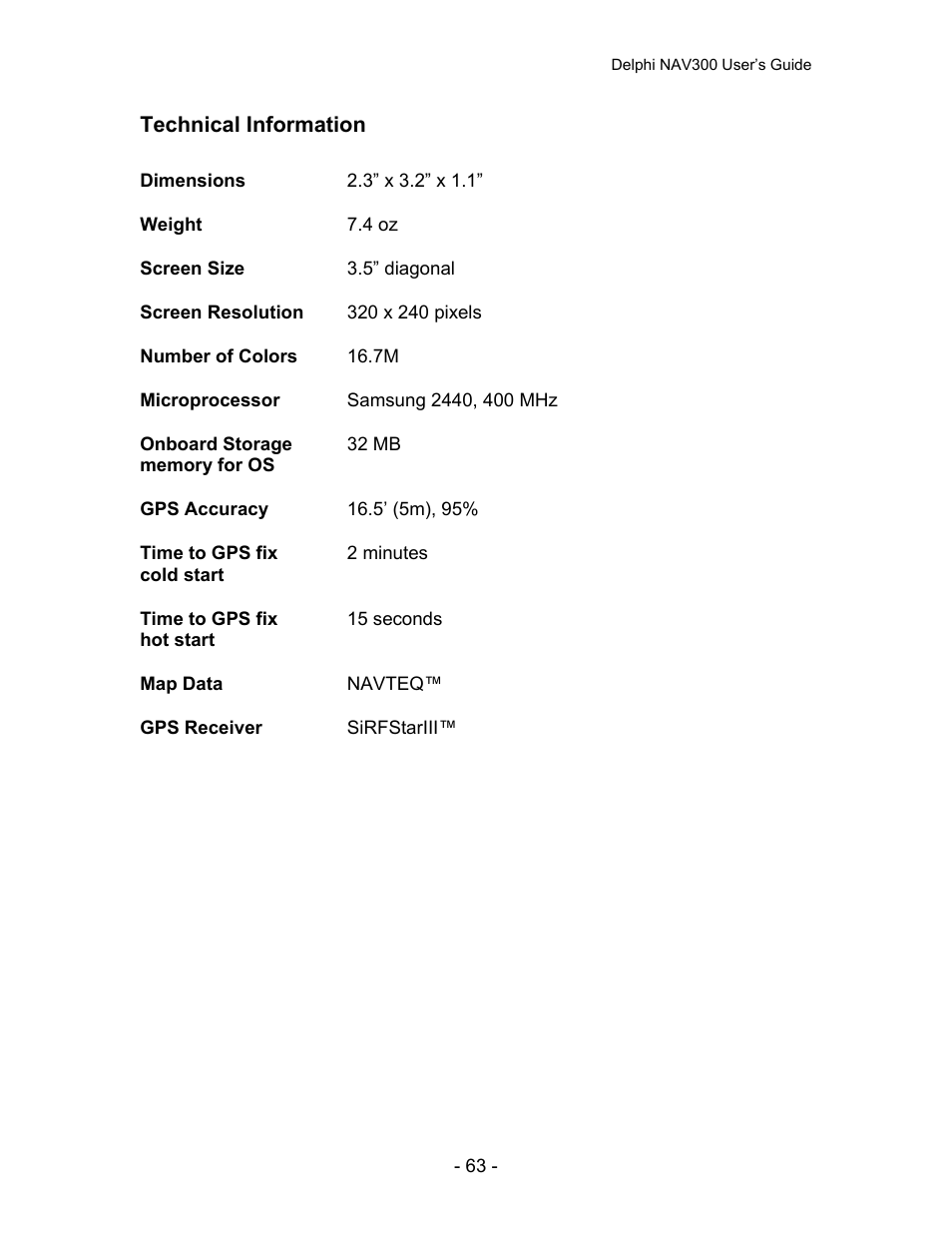 Delphi NAV300 User Manual | Page 64 / 67