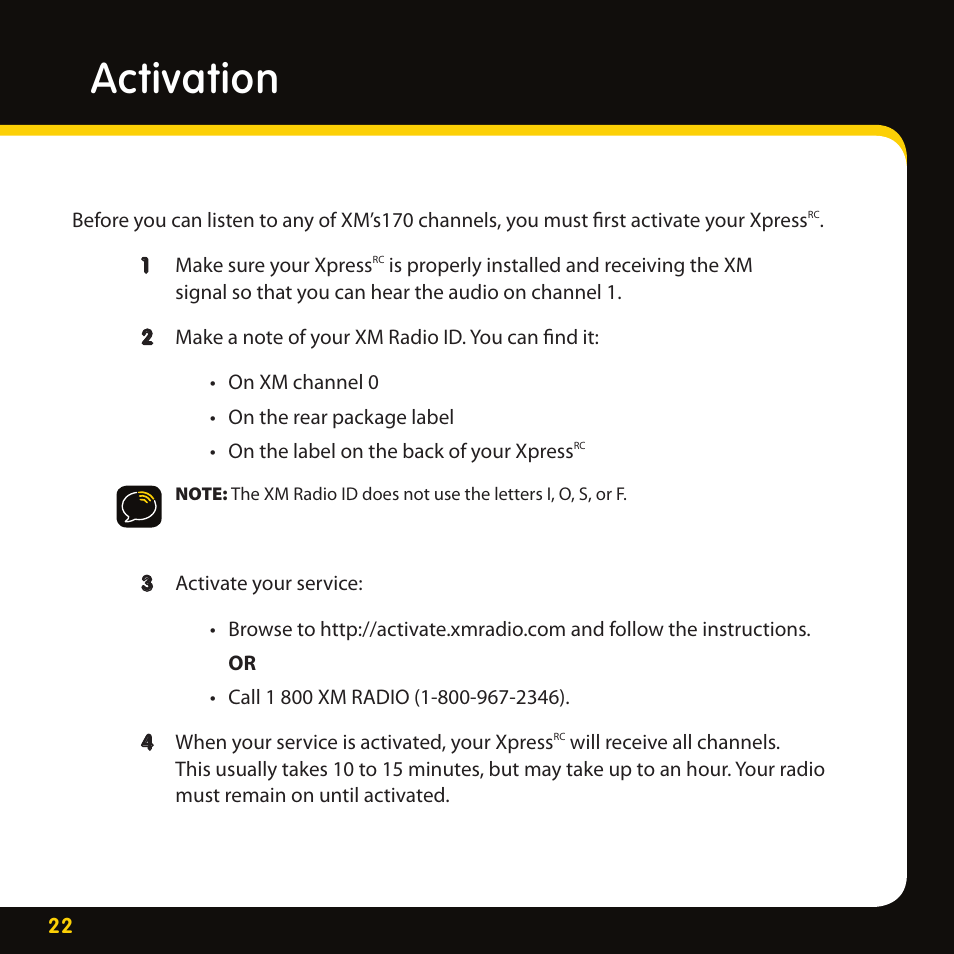 Activation | Delphi XpressRC SA10316 User Manual | Page 22 / 76