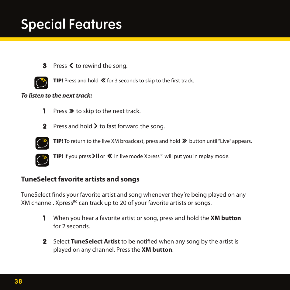 Special features | Delphi XpressRC SA10316 User Manual | Page 38 / 76