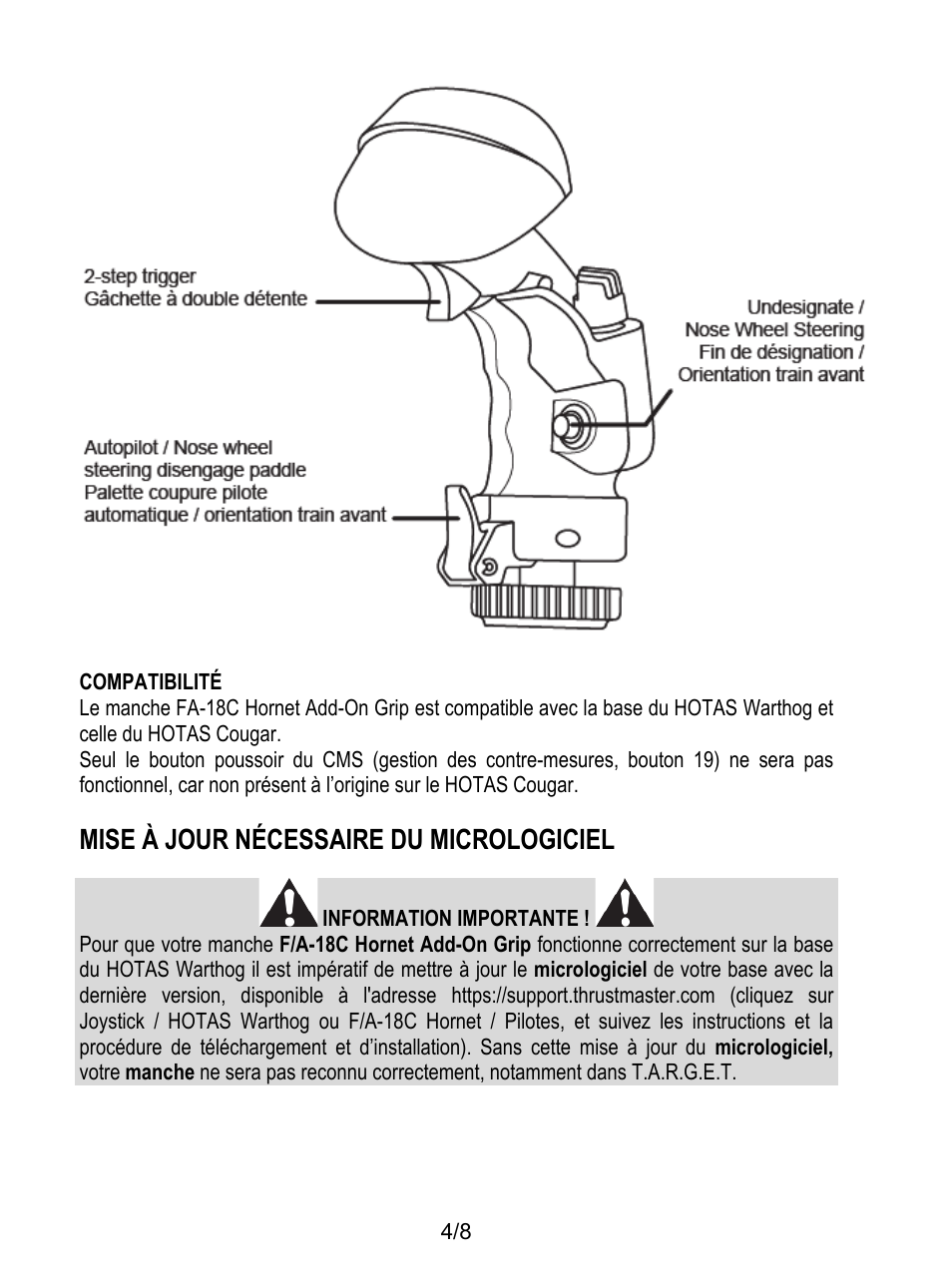 Mise à jour nécessaire du micrologiciel | Thrustmaster F/A-18C Hornet HOTAS Add-On Grip User Manual | Page 13 / 169